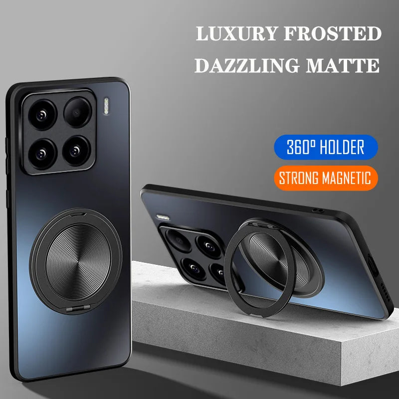 AG Matte Magnetic Case for Magsafe Xiaomi 17 Pro Max 15 14 13T 13 Pro Bracket 360° Rotating Ring Stand Holder Back Cover