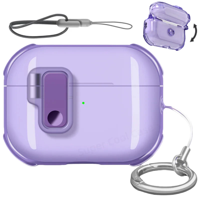 Earphone Case for AirPods Pro 3/Pro 2/4 with Secure Lock Soft TPU Transparent Protective Case with Lanyard for AirPods 4/Pro 3