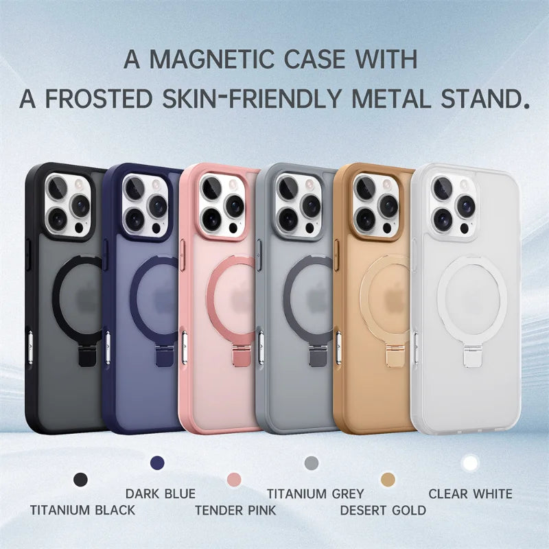 Shockproof Magnetic Kickstand Matte Case For iPhone 16 15 14 Plus 13 12 11 Pro Max Case With Holder Stand Cover for Magsafe