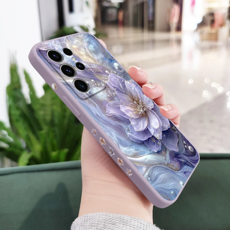 Pearlescent Flower Phone Case For Samsung Galaxy S25 S24 S23 S22 S21 S20 S10 S10E Ultra Plus FE Note 20 Ultra Plus Cover