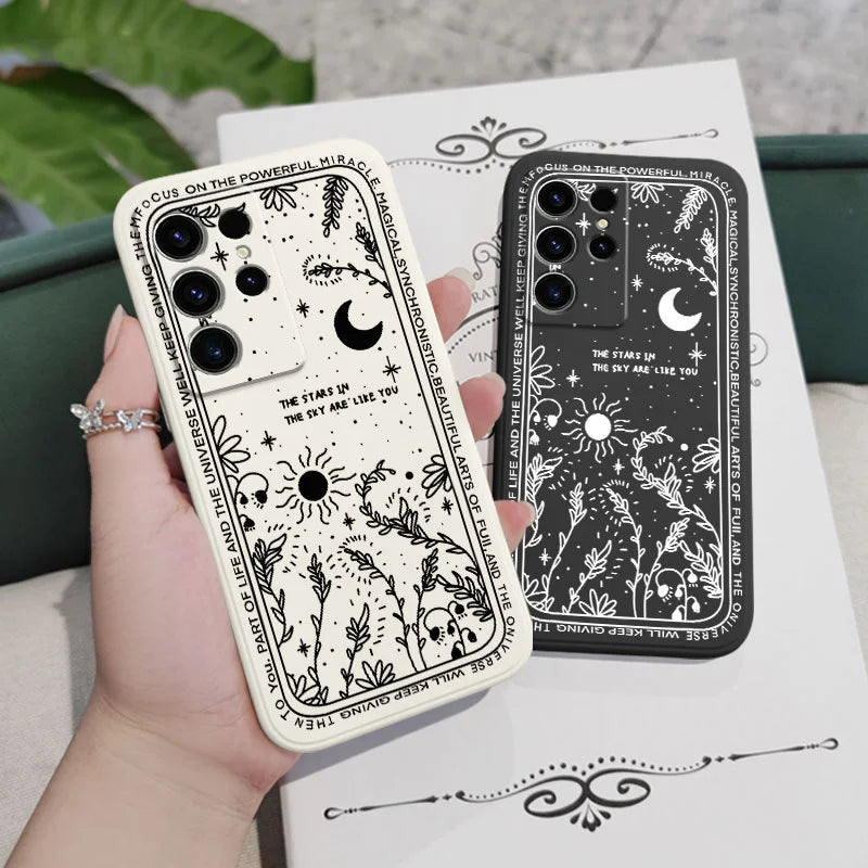 Moon Snowflake Phone Case For Samsung Galaxy S25FE S24 S23 S22 S21 S20 S10 S10E Ultra Plus FE Note 20 Ultra 10 Plus Cover
