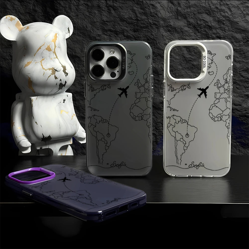 Planes Travel World Map Cover Phone Case For iPhone Apple 16 15 14 12 13 11 Pro 8 7 SE Plus X XS Max Clear Hard Case Funda