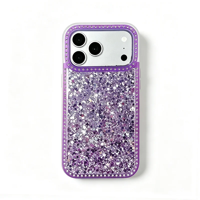 Luxury Dense Colorful Glitter Rhinestone Trim Phone Case, High Shine Glam Sparkling Crystal Decor Protective Cover Compatible with iPhone 11 12 13 14 15 16 17 Series