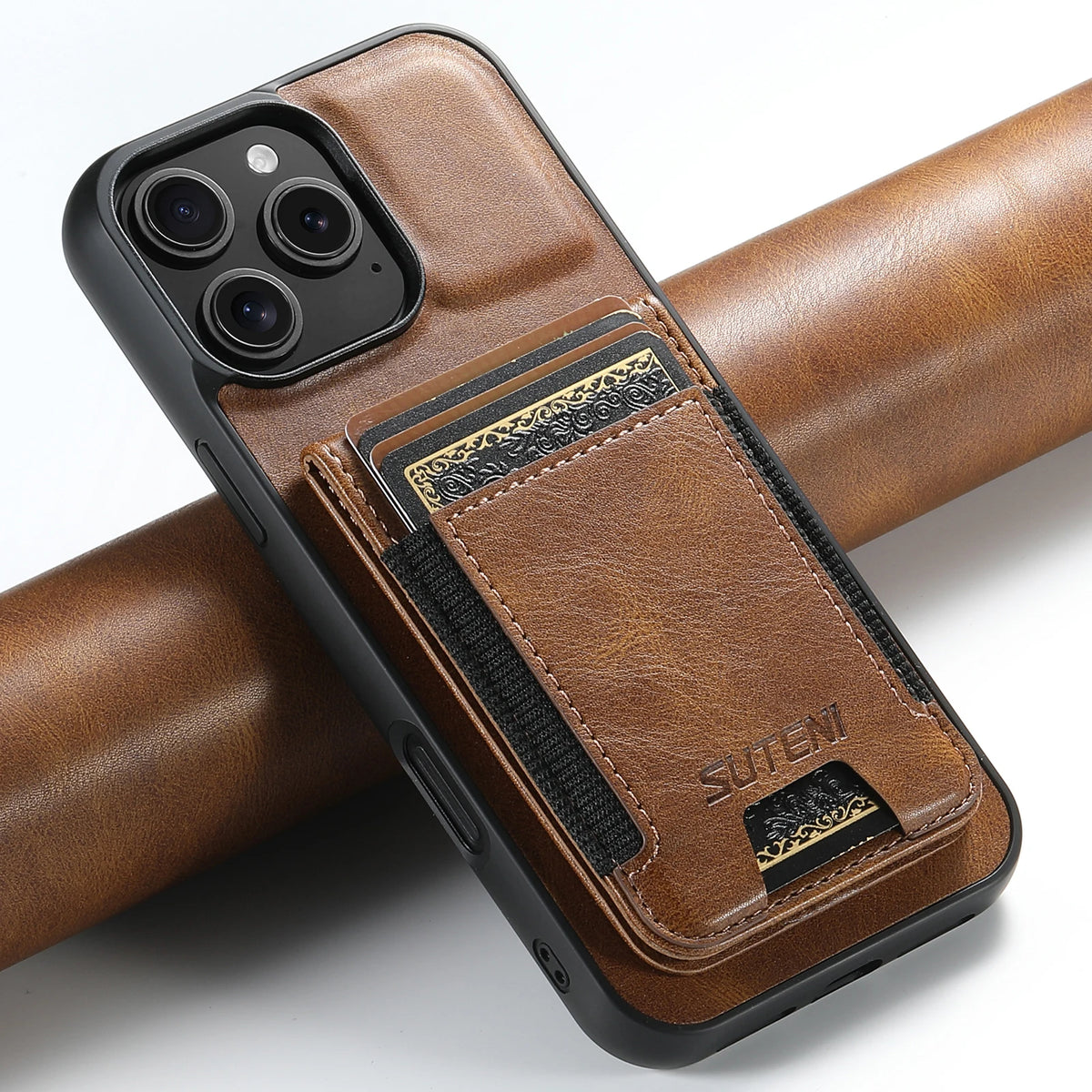 SUTENI Card Holder Smooth Texture Phone Case Elastic Band Luxury Faux Leather Stand For iPhone 18 Pro Max 17 16 Plus 15 14 13 12
