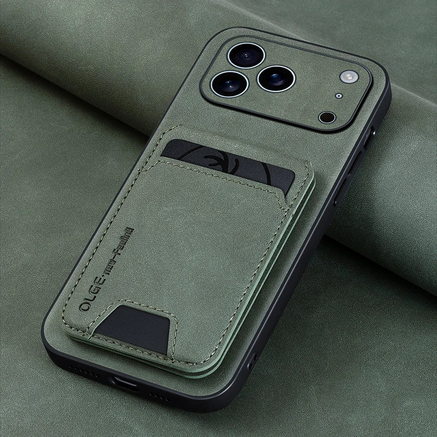 Luxury Synthetic Leather Card Bag Holder Case for iPhone 18 17 16 E 15 13 14 Pro Max Leather Card Slot Bag Protective Cover