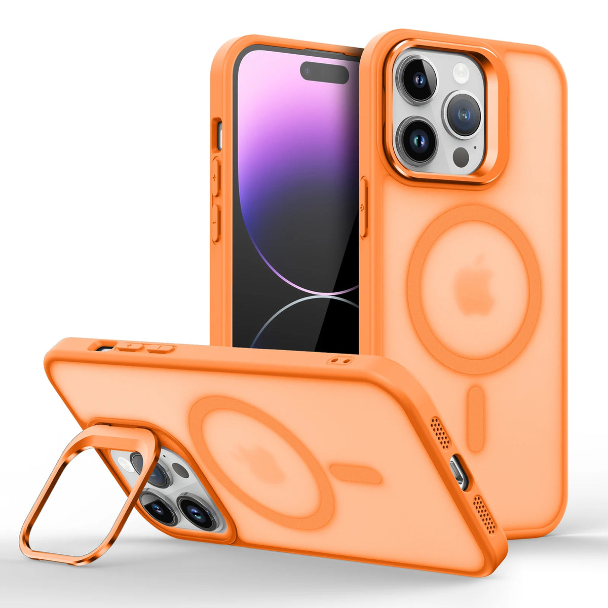 Magnetic Luxury Lens Metal Ring Stand Phone Case For iPhone 15 14 13 12 11 Pro Max Translucent For Magsafe Wireless Charge Cover