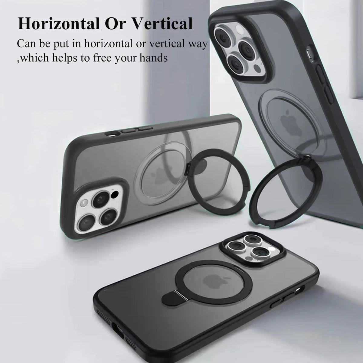 Magnetic Mobile Phone Case with Ring Stand for iPhone 17 16 15 14 Pro Max Plus 13 12 11 Cases Translucent Cover with Protector
