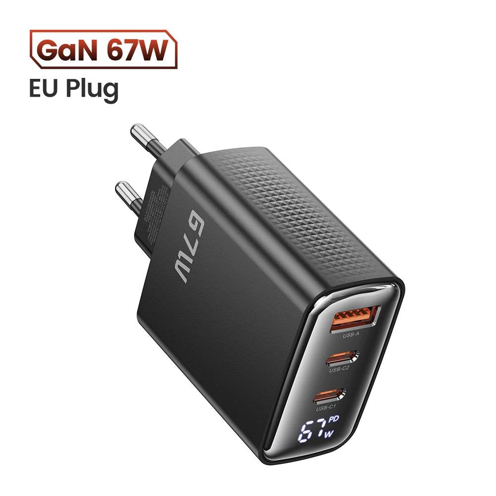 Toocki 67W GaN Charger Digital Display Quick Charge 4.0 3.0 Fast Type C USB Charger for Laptop iPhone Samsung Xiaomi Realme POCO