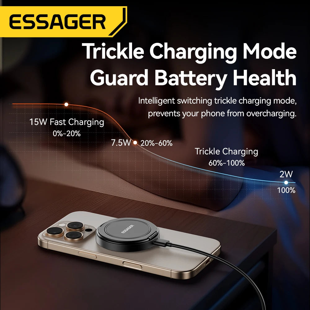 Essager Magnetic 15W Wireless Charger Fast Charging Pad Stand for iPhone 15 14 Airpods USB To Typec Phone Chargers Dock Station