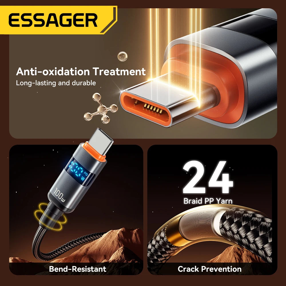 Essager 100W USB C to Type C Digital Display Cable Fast Charging 5A Type C to Type C Cable For MacBook Pro Xiaomi Huawei Samsung