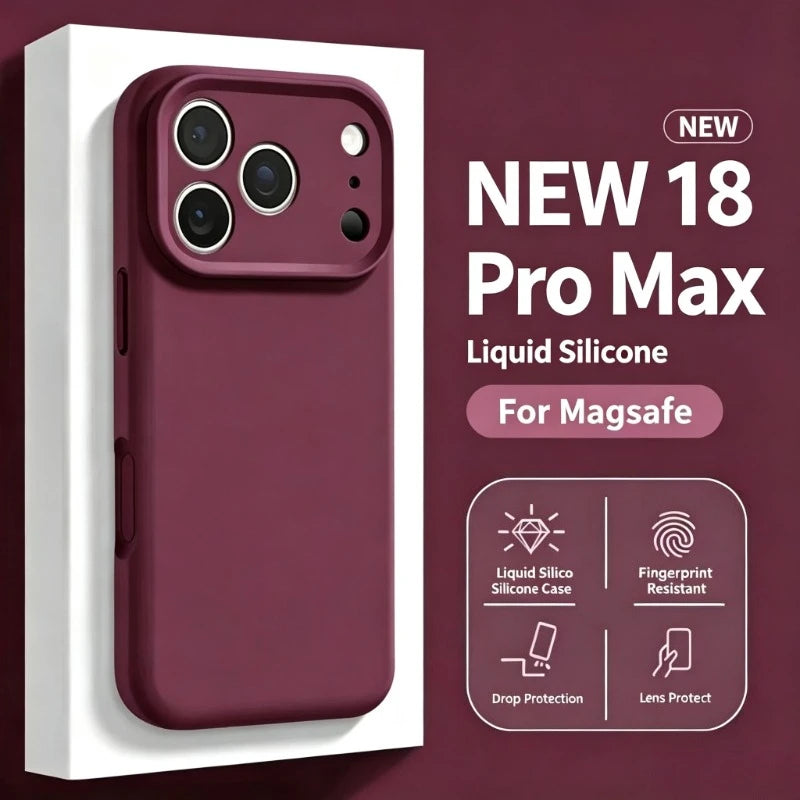 For iPhone 18 Pro Liquid Silicone For Magsafe Phone Case For iPhone 18 17 16 15 14 Pro Max Wireless Charging Skin Smooth Cover