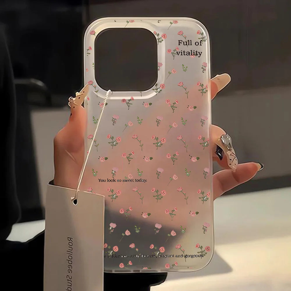 Flower Phone Case For iPhone 16 Pro Case iPhone 17 18 15 13 11 12 14 Pro Max Mini Shockproof Matte Transparent Aesthetic Cover