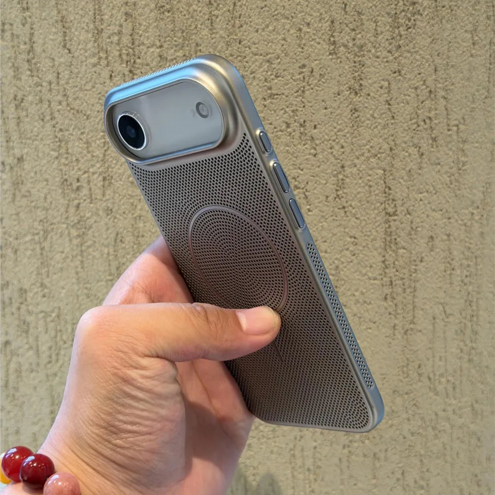 Metallic Heat Dissipation Mesh For Magsafe Magnetic Case For iPhone 17 Air 16 15 14 Plus 13 12 11 Pro Max Hard Thin Skin Cover