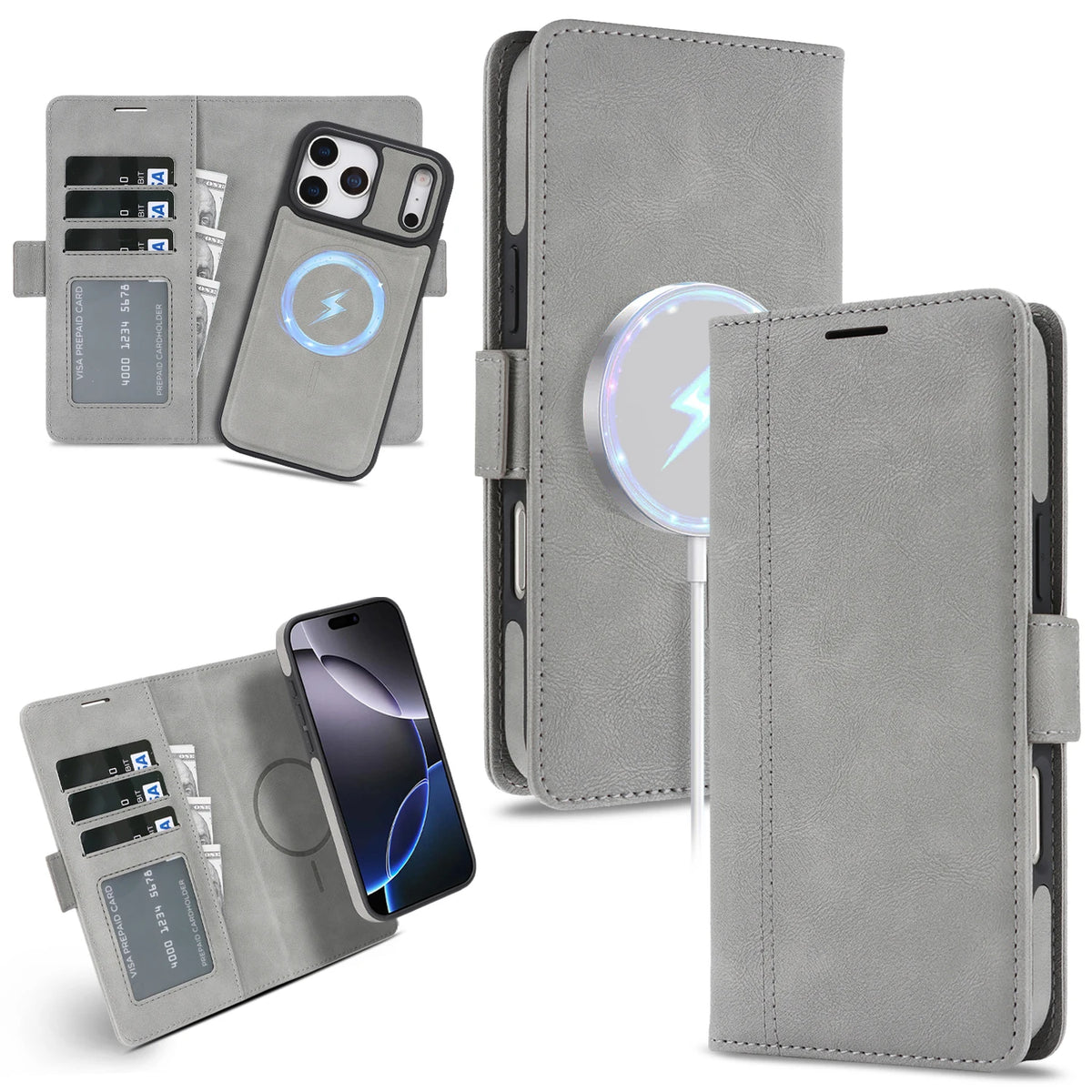 2-in-1 Detachable Leather Wallet Case for iPhone 18 17 16 15 14 13 12 Pro Max 17e 16e Magnetic Luxury Business Protective Cover