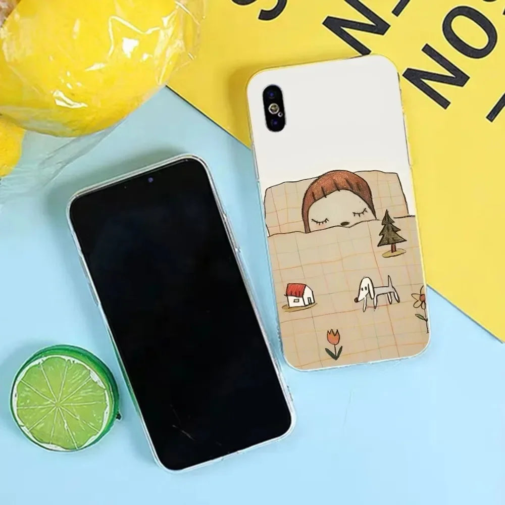 Yoshitomo Nara Phone Case for iPhone 17 16 15 14 13 12 11 Pro Mini MAX Plus XR Silicone Transparent Soft Cover