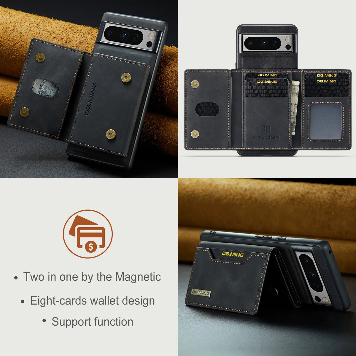 Luxury Magnetic Leather Wallet Case for Google Pixel 9 Pro 8 7 7A 6 6A Fold Pixel9 XL Pixel7 Kickstand Credit Card Holder Cover