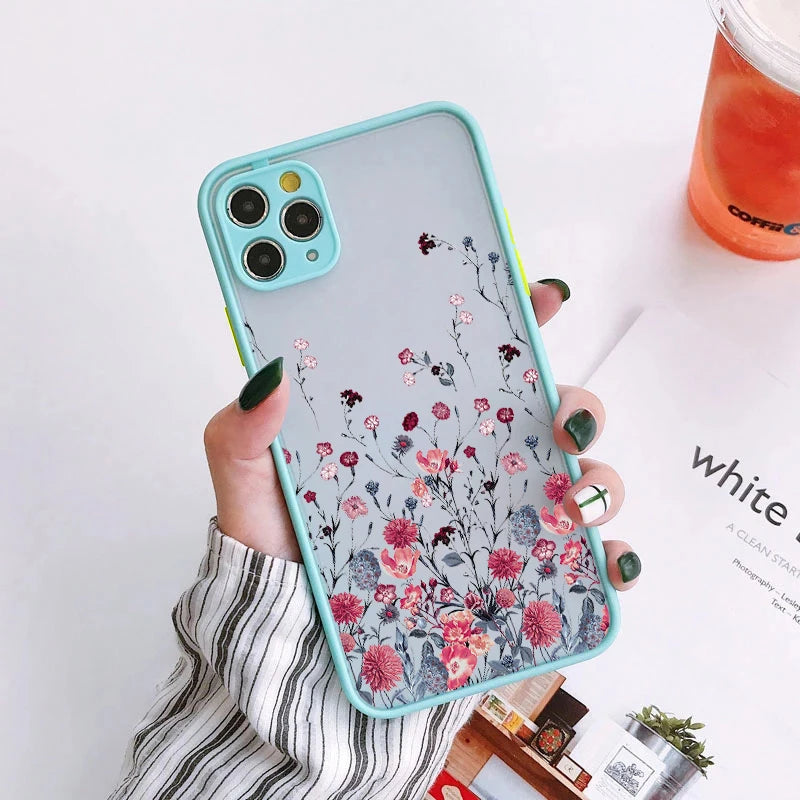 Painted Flower Phone Case For iPhone 15 13 14 12 11 Pro Max Mini 7 8 Plus SE Mini Shockproof Matte Hard Back Cover Shell Fundas