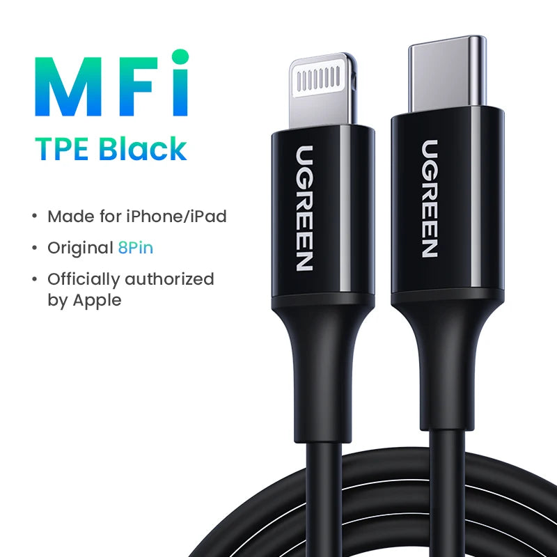 UGREEN MFi 20/30W USB Type C to Lightning Cable for iPhone 14 Pro Max 13 12 Plus Mini PD Fast Charging Cable for iPad 1m 2m