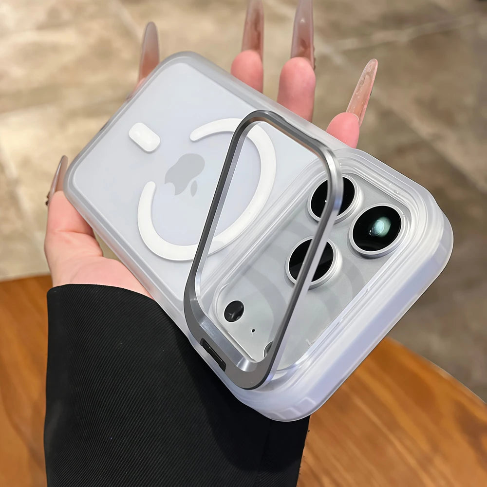 Matte Translucent Case For iPhone 18 17 16 15 14 13 12 Pro Max for Magsafe Mag Safe Charge Anti-fingerprint Stand Holder Cover