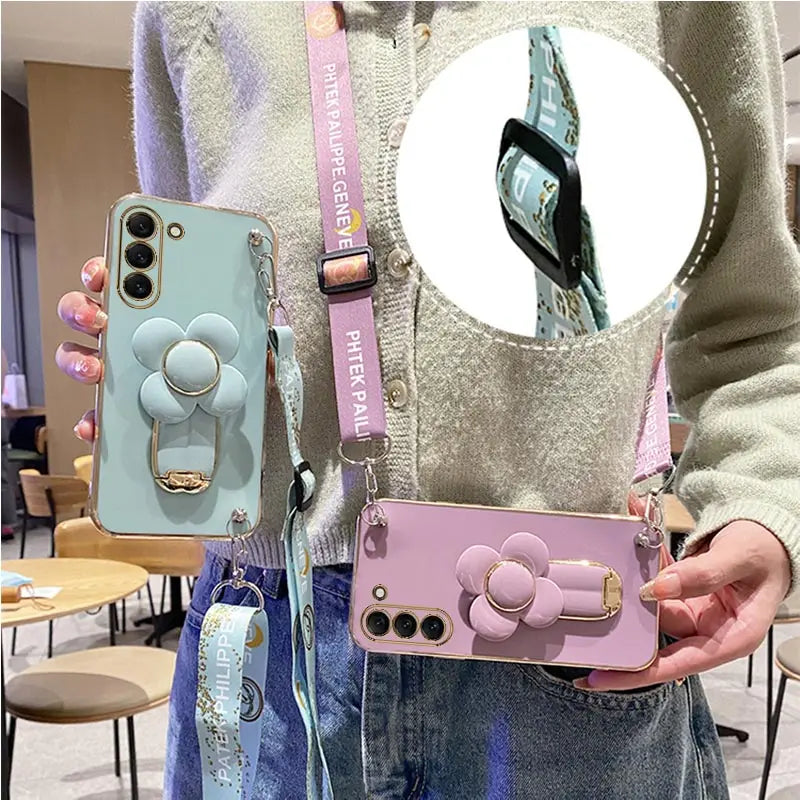 Rotating Windmill Holder Lanyard Strap Case For Samsung Galaxy S21 S20 S22 S23 S10 S9 S8 Note 10 20 Plus Ultra S21 S20 FE Cover