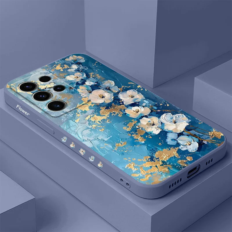 Gold Leaf Flower Phone Case For Samsung Galaxy S25 FE S24 S23 S22 S21 S20 S10 S10E Ultra Plus FE Note 20 Ultra Plus Cover