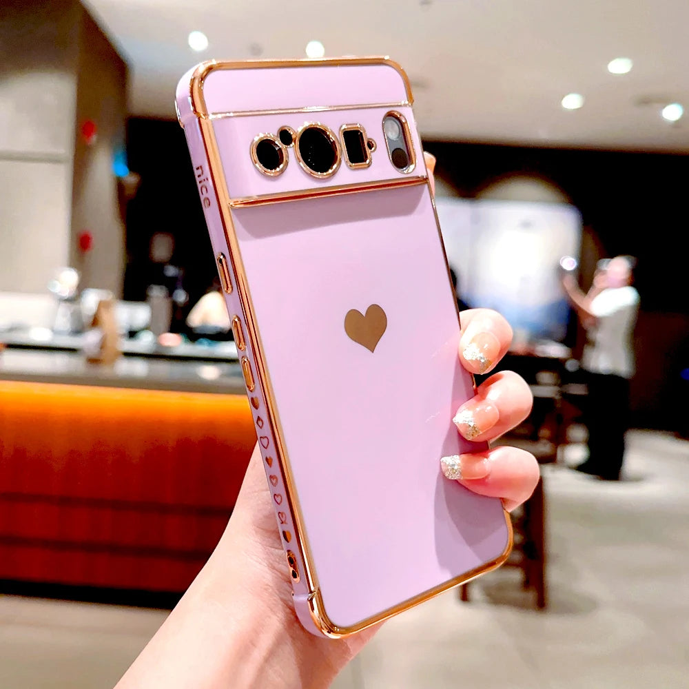 Plating TPU Case For Google Pixel 10 9 8 Pro XL 7A 8A 8Pro 9Pro For Pixel 9 8 Pro XL 8A Full Protective Soft Cover Love Heart