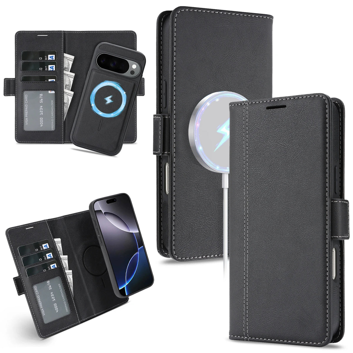 Wireless Charging Magnetic Phone Case For Google Pixel 10Pro XL 9Pro 10 9 9A Magsafe Wallet Case Phone Cover Cash Cards Slot