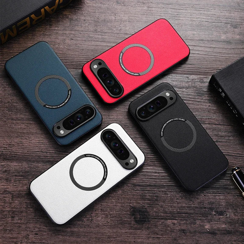For Google Pixel 10 Pro XL Magsafe Magnetic Wireless Charging Case For Pixe 9 Pro XL 8 Pro PU Leather Shockproof Soft Cover