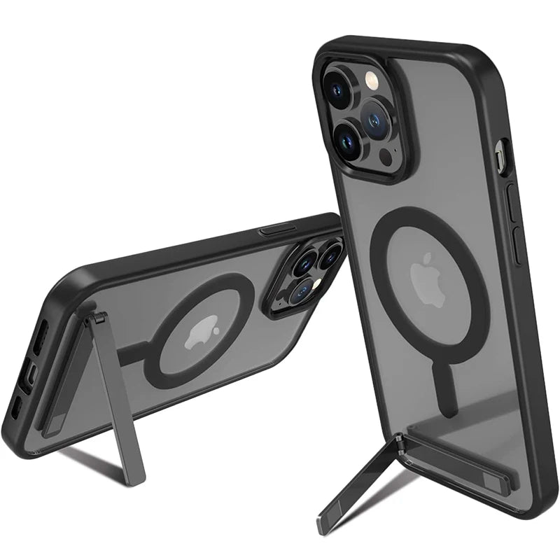 Magnetic Mobile Phone Case with Stand for iPhone 17 16 14 Plus 15 13 Pro Max 12 11 Cases Protective Apple Cover with Kickstand