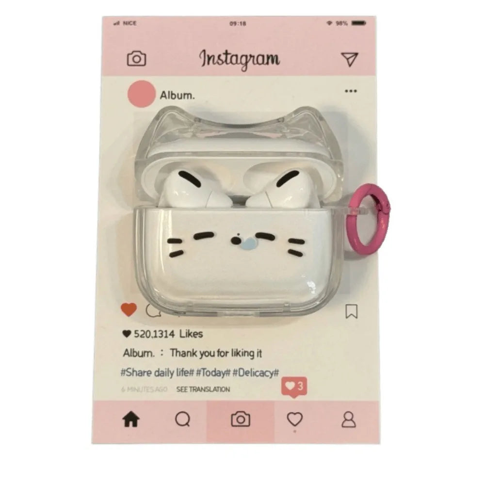 For Anti-Fall Sleepy Cat Earphone Case Dustproof Shockproof Headphone Protective Case with Keyring for Airpods 4 3 2 1/ Pro/Pro2