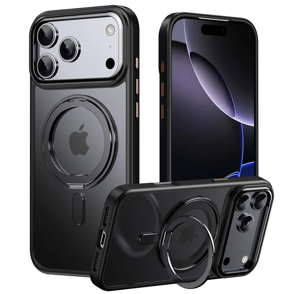 Luxury For Magsafe 360 Rotating Magnetic Stand Phone Case for iPhone 17 16 15 Pro Max 14 13 12 11 Metal Ring Fold Bracket Cover