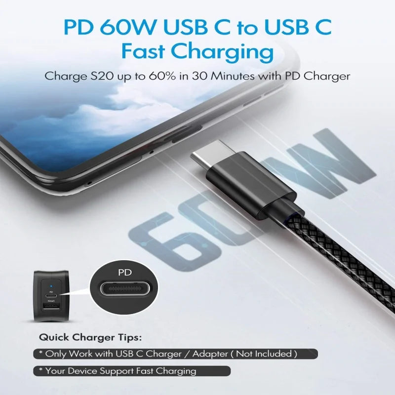 MIZIQIER 5Pack USB A to USB C Cable 3A Fast Charging Type-c Cable for iPhone 15 16 Series, Samsung Galaxy S24, S24+, Note20 More