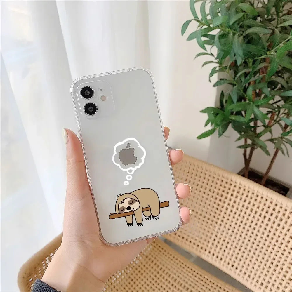 Funny Animal Couple Phone Case for iPhone 17 16 11 12 14 13 15 Pro Max Mini SE4 7 8 Plus 17E Clear Cover Cute Panda Sloth Funda
