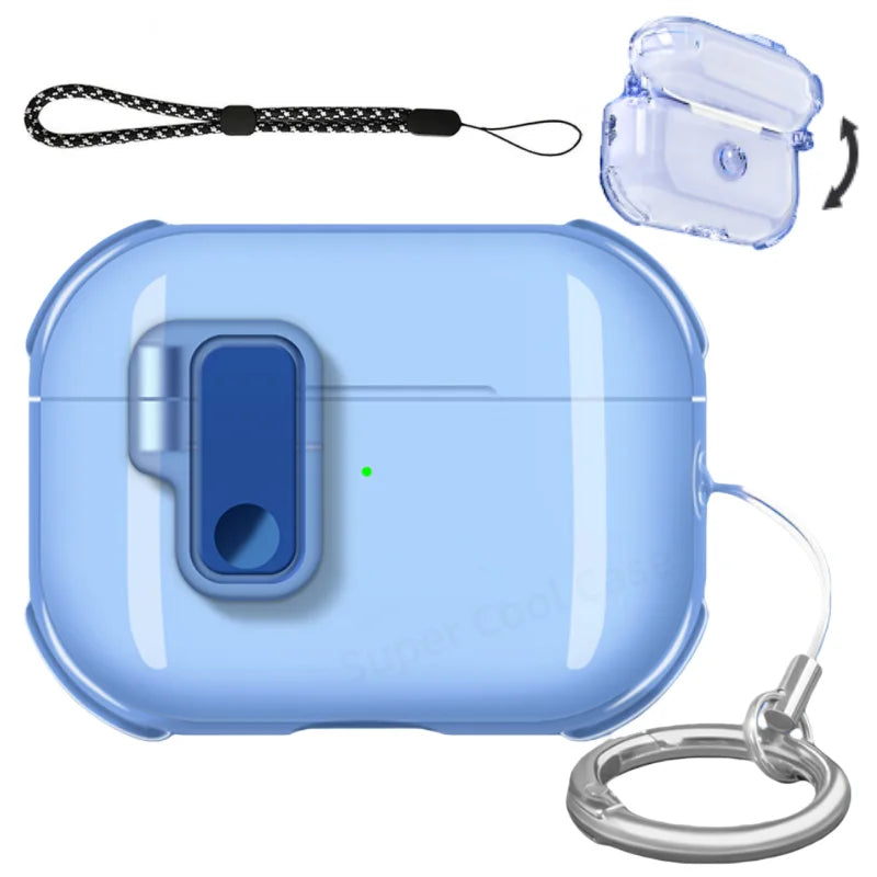 Earphone Case for AirPods Pro 3/Pro 2/4 with Secure Lock Soft TPU Transparent Protective Case with Lanyard for AirPods 4/Pro 3
