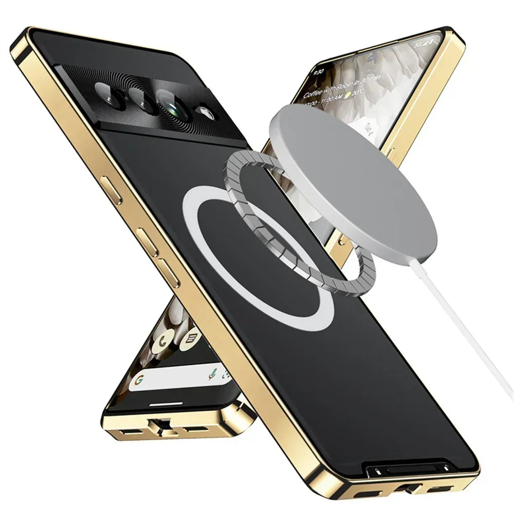 Shockproof Metal Armor Case For Google Pixel 7 8 9 Pro XL Case Magsafe Aluminum Frame Matte PC Cover For Google Pixel 7A 8A Case