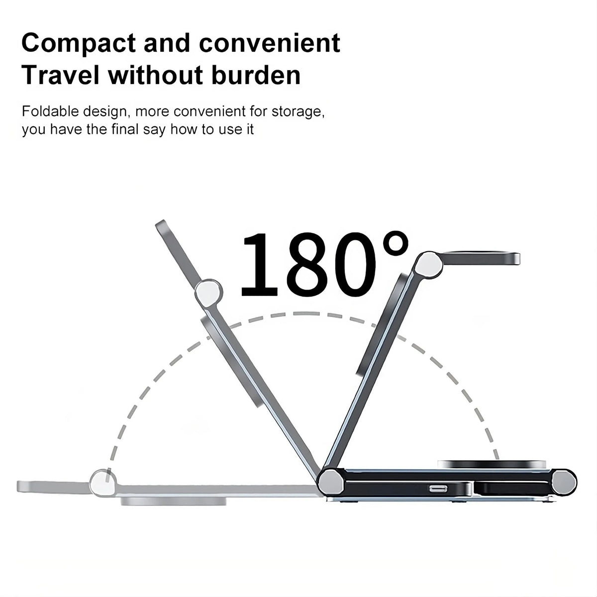 Magnetic Wireless Charging Station 3 in 1 Foldable - 15W Fast Charger Compatible with iPhone, Samsung, AirPods Pro, Aluminum Alloy Stand, Space-Saving for Home Office Travel Bedside Nightstand Desk, Easy to Carry