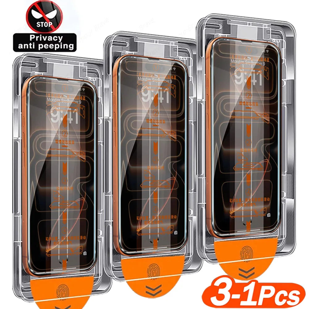 3-1Pcs Dust Free Installation Privacy Screen Protector For IPhone 17 16 14 11 12 13 15 Pro Max 16 Plus XR Air Anti-spy Glass Box