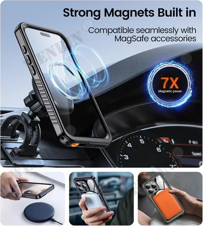 IP68 Waterproof Case For iPhone 18 17 16 Pro Max Plus Full Body Protective Cover Swim Underwater Diving Magsafe Magnetic Fundas