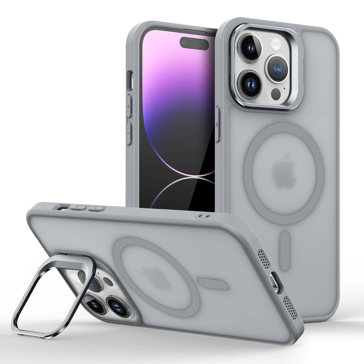 Magnetic Luxury Lens Metal Ring Stand Phone Case For iPhone 15 14 13 12 11 Pro Max Translucent For Magsafe Wireless Charge Cover