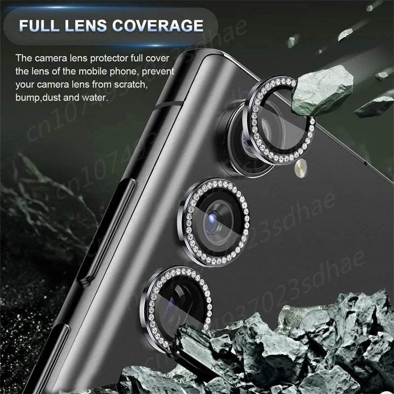 Bling 3D Diamond Metal Camera Ring Protector For Samsung Galaxy A55 A35 A54 A34 A15 5G Alloy Lens HD Tempered Glass Protect Cap