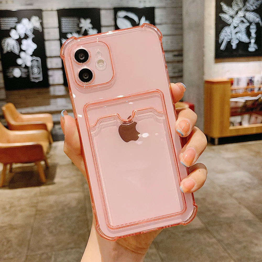 Transparent Card Bag Holder Phone Case For iPhone 17 Pro Max 11 12 13 14 15 16 Pro Max Air 7 8 Plus XR XS SE 2020 SE 2022 Cover