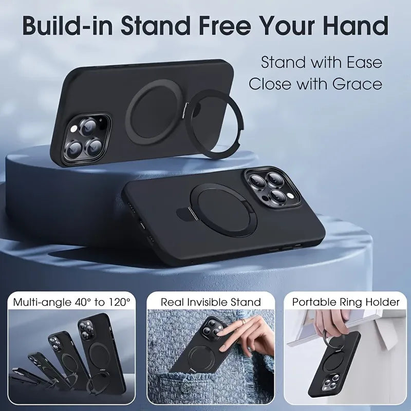 Luxury Magnetic Holder Armor Shockproof Wireless Charging Phone Case for iPhone 18 17 16 15 14 13 12 11 Pro Max Air Cases Cover