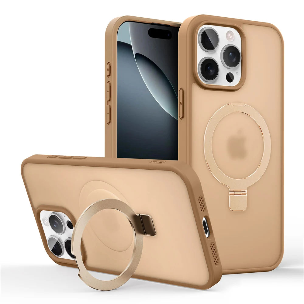 Shockproof Magnetic Kickstand Matte Case For iPhone 16 15 14 Plus 13 12 11 Pro Max Case With Holder Stand Cover for Magsafe