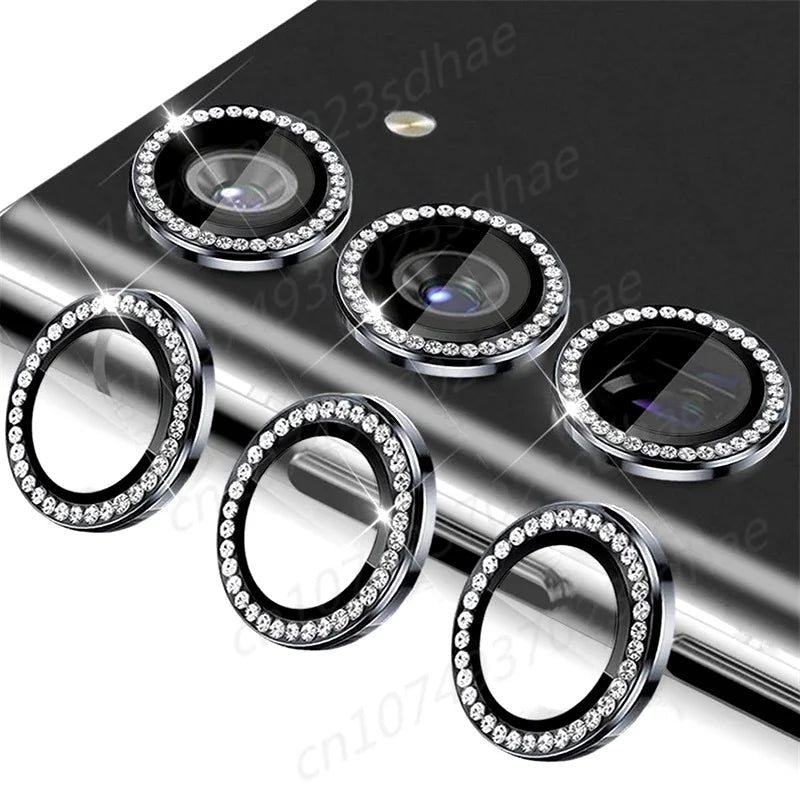 Bling 3D Diamond Metal Camera Ring Protector For Samsung Galaxy A55 A35 A54 A34 A15 5G Alloy Lens HD Tempered Glass Protect Cap