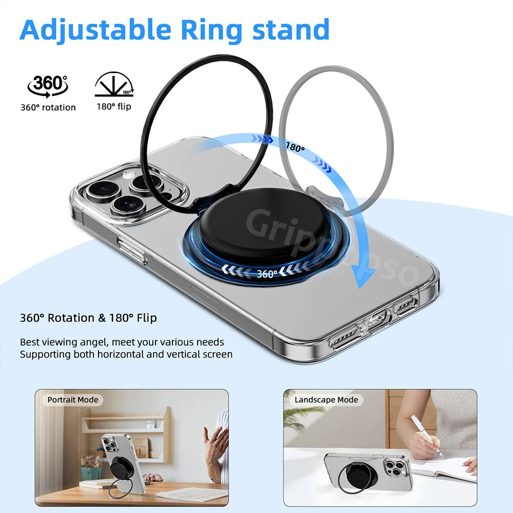 Grippopso Mobile Phone Finger Holder Socket Magnetic Cell Phone Grip Stand Finger Ring Kickstand Rotation Universal Phone Stand