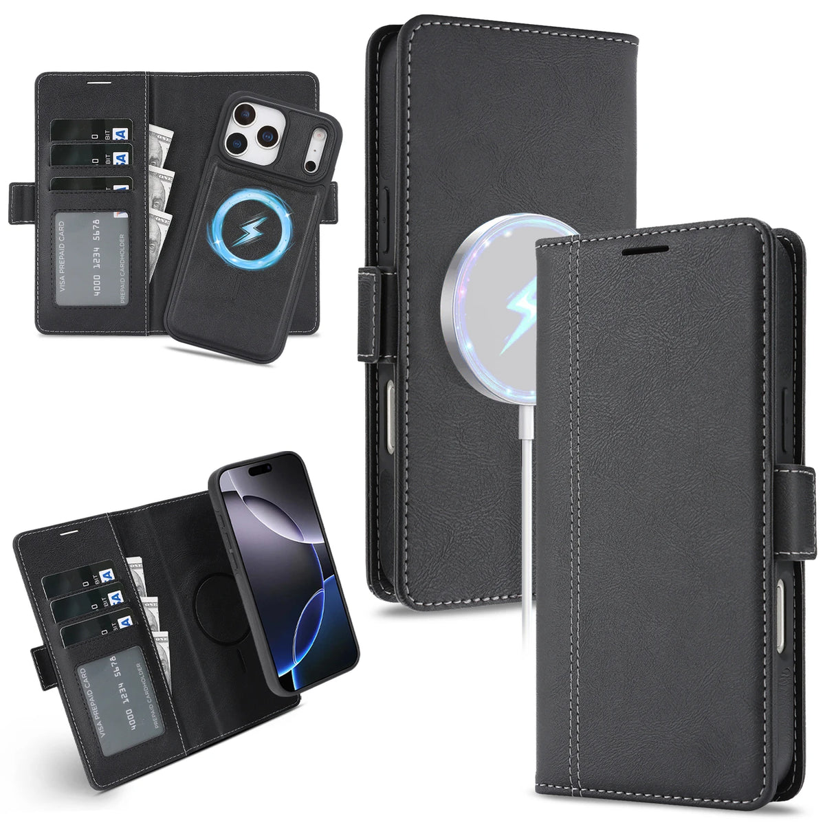 2-in-1 Detachable Leather Wallet Case for iPhone 18 17 16 15 14 13 12 Pro Max 17e 16e Magnetic Luxury Business Protective Cover