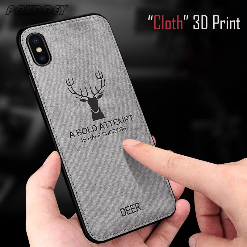 Lanyard Vintage Deer Print Phone Case For iPhone 17 Air 11 12 13 14 15 16 Pro Max Max Plus 16E PU Cloth Texture Mild Back Cover