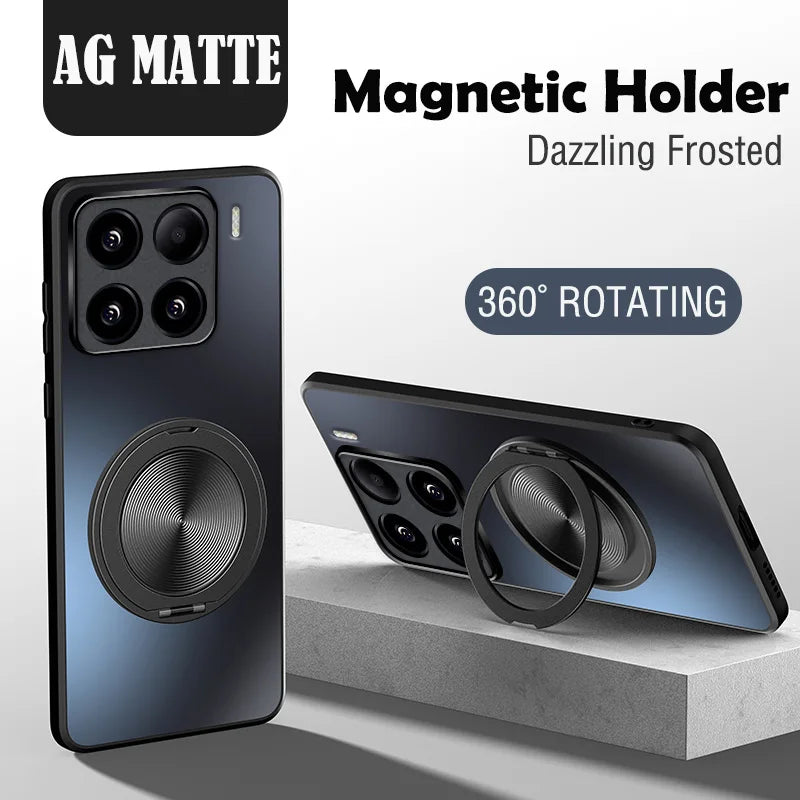 AG Matte Magnetic Case for Magsafe Xiaomi 17 Pro Max 15 14 13T 13 Pro Bracket 360° Rotating Ring Stand Holder Back Cover