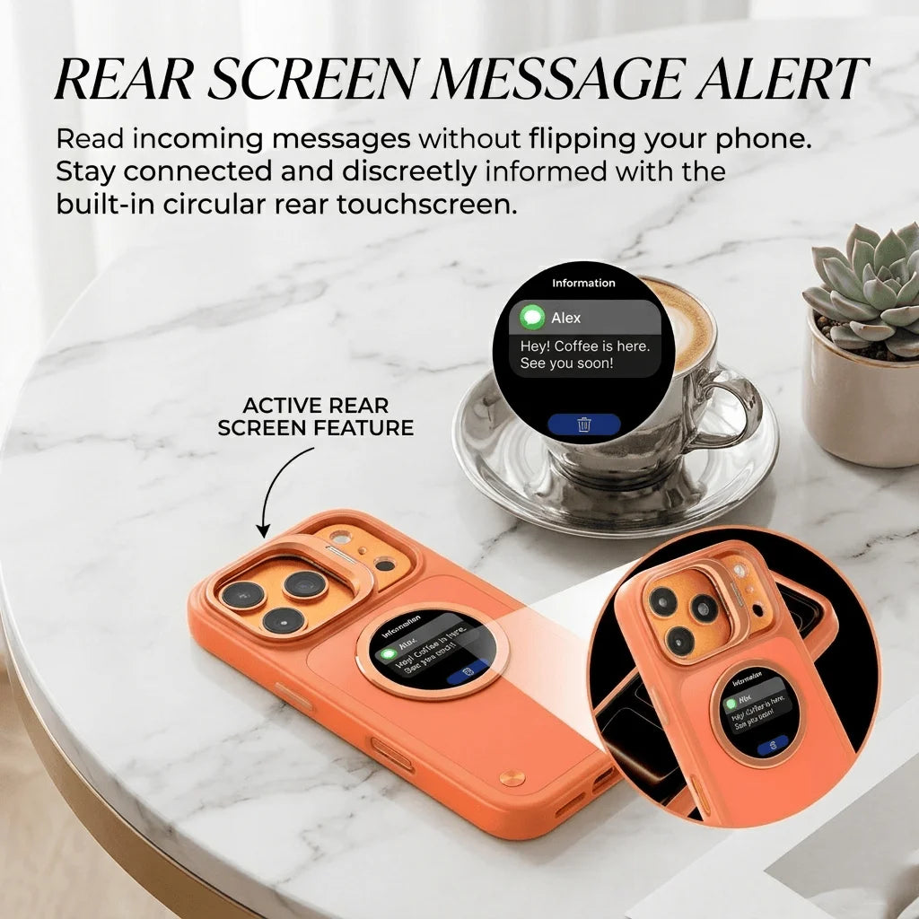 Multifunctional Smart Display Window Phone Case Compatible With IPhone17/17 Pro/17 Pro Max, Carbon Fiber Texture Shockproof Cover With Rear Camera Preview, Message Notification, Music Control & Custom Dynamic Wallpaper Dial