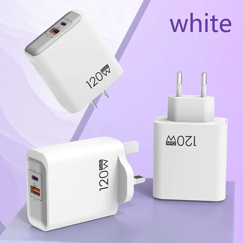120W GaN USB C QC 3.0 Fast Charger Quick Charging PD Charger EU US UK Wall Power Adapter For iPhone Samsung Xiaomi Huawei iPad
